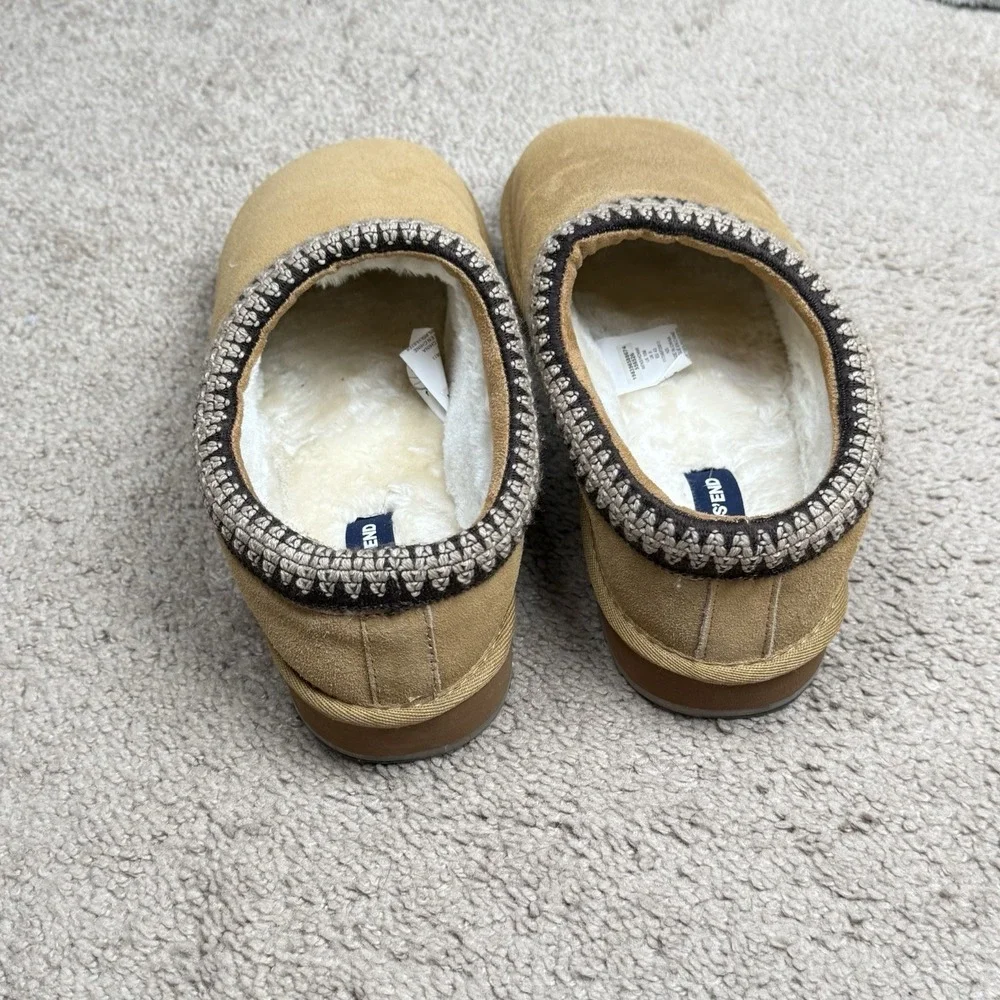 Land's End Suede‎ Tan Slippers Size Mens 10 EUC Soft Lining Lounge Cozy